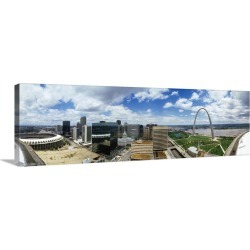 Large Solid-Faced Canvas Print Wall Art Print 48 x 16 entitled Buildings in a city Gateway Arch St. Louis Missouri