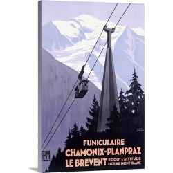 Large Solid-Faced Canvas Print Wall Art Print 20 x 30 entitled Chamonix Mont Blanc, Cable Car France, Vintage Poster, by R...