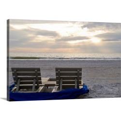 Large Solid-Faced Canvas Print Wall Art Print 30 x 20 entitled Beach chairs on St. Petersburg beach at sunset