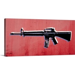 Large Gallery-Wrapped Canvas Wall Art Print 30 x 15 entitled M16 Assault Rifle on Red