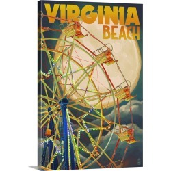 Large Gallery-Wrapped Canvas Wall Art Print 16 x 24 entitled Virginia Beach, Virginia - Ferris Wheen and Full Moon: Retro ...