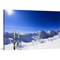 Large Solid-Faced Canvas Print Wall Art Print 30 x 20 entitled Skis sticking in the snow on a mountain slope.