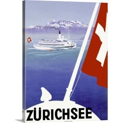 Large Gallery-Wrapped Canvas Wall Art Print 23 x 30 entitled Zurichsee, Lake Geneva, Switzerland, Vintage Poster