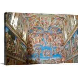 Large Solid-Faced Canvas Print Wall Art Print 30 x 20 entitled Fresco Paintings By Michelangelo In The Sistine Chapel
