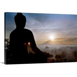 Large Solid-Faced Canvas Print Wall Art Print 30 x 20 entitled Asia, Indonesia, Buddhist temple of Borobudur, view towards...