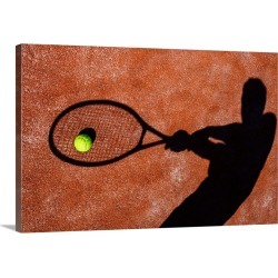 Large Solid-Faced Canvas Print Wall Art Print 30 x 20 entitled Tennis Player's Shadow on a Tennis Court