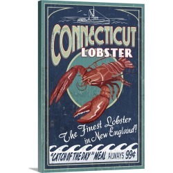 Large Gallery-Wrapped Canvas Wall Art Print 16 x 24 entitled Connecticut - Lobster Shack Vintage Sign: Retro Travel Poster