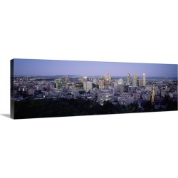 Large Gallery-Wrapped Canvas Wall Art Print 36 x 12 entitled Buildings lit up at dusk, Montreal, Quebec, Canada
