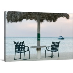 Large Solid-Faced Canvas Print Wall Art Print 30 x 20 entitled Beach Chairs, Palm Beach, Aruba