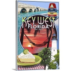 Large Gallery-Wrapped Canvas Wall Art Print 16 x 24 entitled Key West, Florida - Montage: Retro Travel Poster