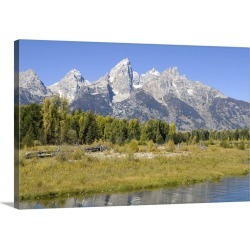 Large Gallery-Wrapped Canvas Wall Art Print 24 x 16 entitled Mountains by lake in Grand Teton National Park, Jackson, Wyoming