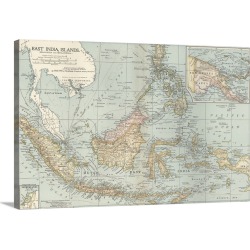 Large Gallery-Wrapped Canvas Wall Art Print 30 x 20 entitled East India Islands, Malaysia and Melanesia - Vintage Map
