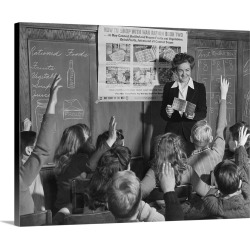 Large Solid-Faced Canvas Print Wall Art Print 30 x 24 entitled A 6th grade teacher instructs her elementary students, circ...