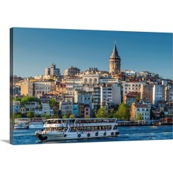 Large Solid-Faced Canvas Print Wall Art Print 30 x 20 entitled Galata district skyline with Galata Tower, Istanbul, Turkey