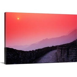 Large Solid-Faced Canvas Print Wall Art Print 30 x 20 entitled China, Mu Tian Yu, The Great Wall Of China, Bright Red Sky ...