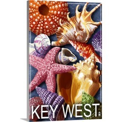 Large Gallery-Wrapped Canvas Wall Art Print 16 x 24 entitled Key West, Florida - Shells: Retro Travel Poster