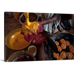 Large Solid-Faced Canvas Print Wall Art Print 30 x 20 entitled A person preparing Jalebi in a village fair