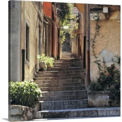 Large Solid-Faced Canvas Print Wall Art Print 20 x 20 entitled A stairway invites walkers to explore Taormina on Sicily, I...