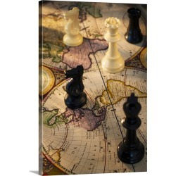 Large Solid-Faced Canvas Print Wall Art Print 20 x 30 entitled Chess pieces on old world map