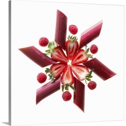 Large Gallery-Wrapped Canvas Wall Art Print 16 x 16 entitled Wheel of Rhubarb, Strawberries and Raspberries