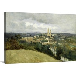 Large Solid-Faced Canvas Print Wall Art Print 30 x 20 entitled General View of the Town of Saint-Lo, c.1833