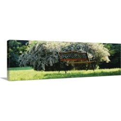 Large Solid-Faced Canvas Print Wall Art Print 48 x 16 entitled Empty Park Bench, Grand Rapids, Michigan