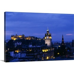 Large Gallery-Wrapped Canvas Wall Art Print 24 x 16 entitled City skyline illuminated at night, Edinburgh, Scotland.