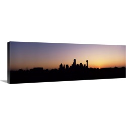 Large Solid-Faced Canvas Print Wall Art Print 48 x 16 entitled Sunrise Skyline Dallas TX USA