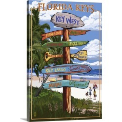 Large Gallery-Wrapped Canvas Wall Art Print 16 x 24 entitled Key West, Florida - Destination Signs: Retro Travel Poster