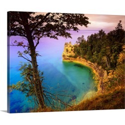 Large Gallery-Wrapped Canvas Wall Art Print 20 x 16 entitled Castle Rock overlooking Lake Superior, Pictured Rocks Nationa...