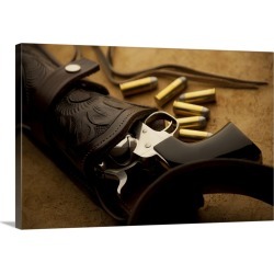 Large Gallery-Wrapped Canvas Wall Art Print 30 x 20 entitled Old western-style revolver in a holster