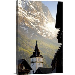 Large Gallery-Wrapped Canvas Wall Art Print 20 x 30 entitled Church tower, Grindelwald, Bern, Switzerland