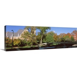 Large Gallery-Wrapped Canvas Wall Art Print 30 x 10 entitled Bridge in front of a university, Music and Science Hall, Park...