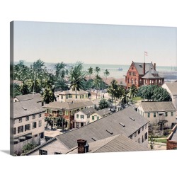 Large Gallery-Wrapped Canvas Wall Art Print 24 x 18 entitled Custom House and Harbor Key West Florida Vintage Photograph