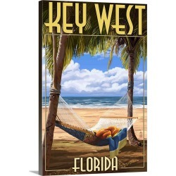 Large Gallery-Wrapped Canvas Wall Art Print 16 x 24 entitled Key West, Florida - Hammock Scene: Retro Travel Poster