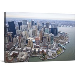 Large Gallery-Wrapped Canvas Wall Art Print 24 x 16 entitled Financial District In Lower Manhattan, New York City - Aerial...