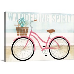 Large Solid-Faced Canvas Print Wall Art Print 30 x 20 entitled Beach Cruiser Girls I
