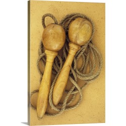Large Solid-Faced Canvas Print Wall Art Print 20 x 30 entitled Close up of traditional skipping rope with wooden handles l...