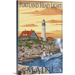Large Gallery-Wrapped Canvas Wall Art Print 20 x 30 entitled Portland Head Light - Portland, Maine: Retro Travel Poster