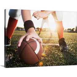 Large Gallery-Wrapped Canvas Wall Art Print 30 x 23 entitled Close up of football center preparing to snap football
