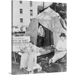 Large Solid-Faced Canvas Print Wall Art Print 24 x 30 entitled Three GI Students At University Of Wisconsin Living In Tent