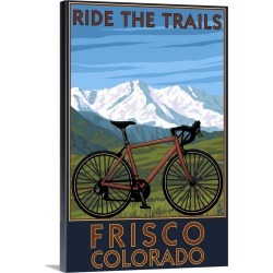Large Solid-Faced Canvas Print Wall Art Print 20 x 30 entitled Frisco, Colorado - Mountain Bike and Mountains: Retro Trave...