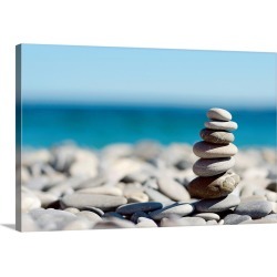 Large Solid-Faced Canvas Print Wall Art Print 30 x 20 entitled Pile of stones on beach.