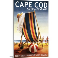 Large Solid-Faced Canvas Print Wall Art Print 20 x 30 entitled Cape Cod National Seashore, Beach Chair and Ball
