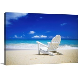 Large Solid-Faced Canvas Print Wall Art Print 30 x 20 entitled Adirondack chair sitting on a beach in Honolulu, Hawaii