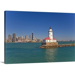 Large Gallery-Wrapped Canvas Wall Art Print 24 x 16 entitled Passing by Chicago Harbor Lighthouse