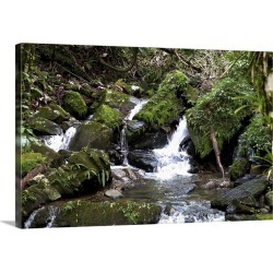 Large Solid-Faced Canvas Print Wall Art Print 30 x 20 entitled Puerto Rico, River water cascading over rocks as it passes ...