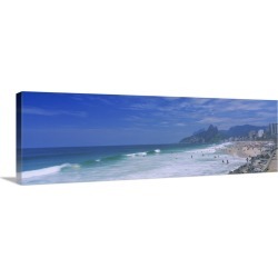 Large Solid-Faced Canvas Print Wall Art Print 48 x 16 entitled Tourists on the beach, Ipanema Beach, Rio de Janeiro, Brazil