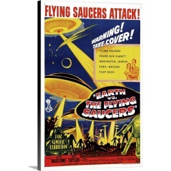 Large Gallery-Wrapped Canvas Wall Art Print 16 x 24 entitled Earth Vs. The Flying Saucers - Vintage Movie Poster