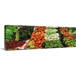 Large Solid-Faced Canvas Print Wall Art Print 48 x 16 entitled Spain, Elorrio, Fruits and vegetables